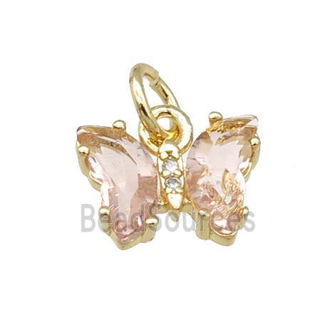 lt.pink Crystal Glass Butterfly Pendant, gold plated