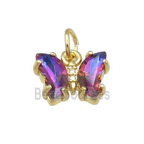 multicolor Crystal Glass Butterfly Pendant, gold plated