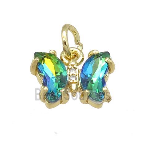 peacockgreen Crystal Glass Butterfly Pendant, gold plated