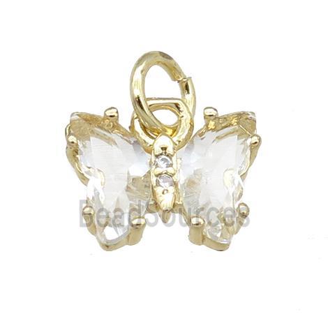 clear Crystal Glass Butterfly Pendant, gold plated