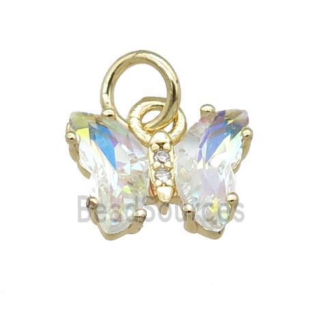 clear AB-color Crystal Glass Butterfly Pendant, gold plated