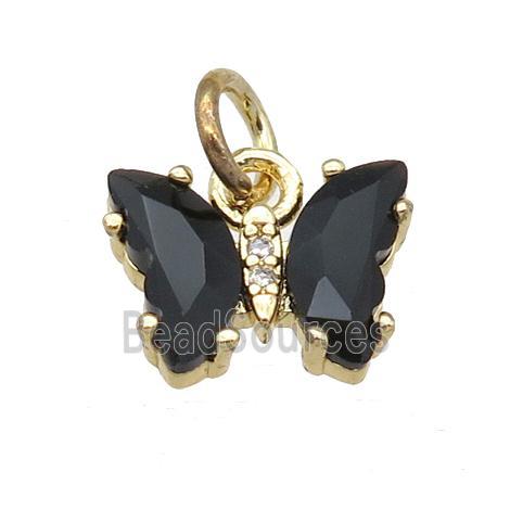 black Crystal Glass Butterfly Pendant, gold plated