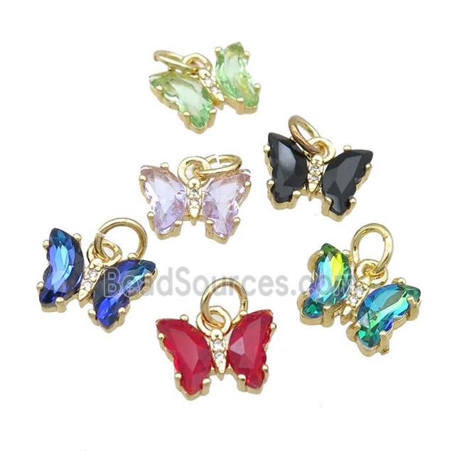 Crystal Glass Butterfly Pendant pave zircon, gold plated, mixed