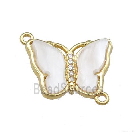 white pearlized Resin Butterfly Connector, gold plated