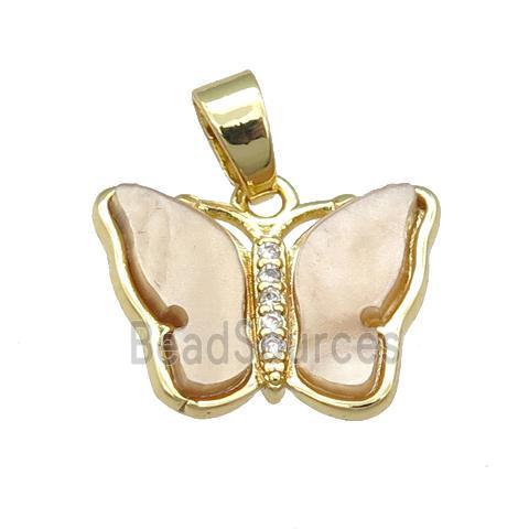 brown Resin Butterfly Pendant, gold plated