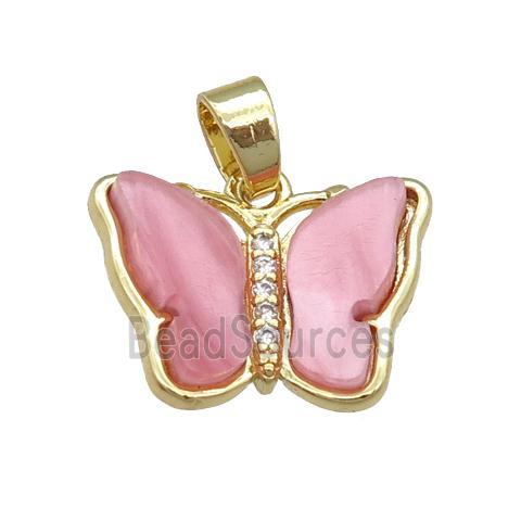 pink Resin Butterfly Pendant, gold plated