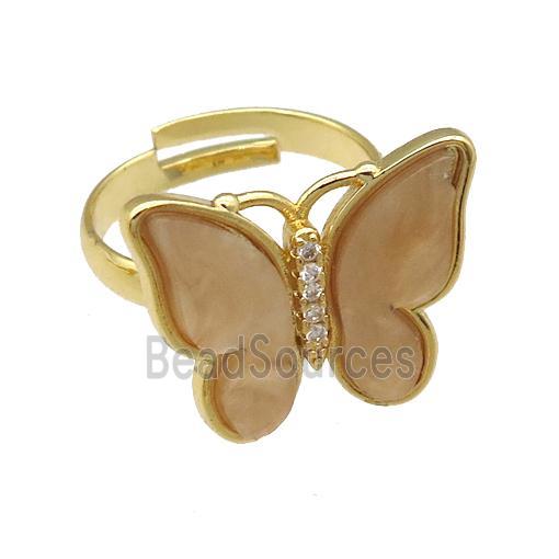 brown Resin Butterfly Rings, adjustable, gold plated