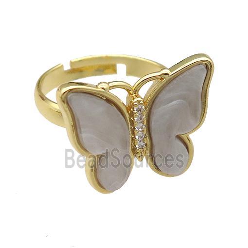 gray Resin Butterfly Rings, adjustable, gold plated