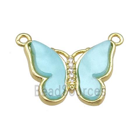 teal Resin Butterfly Pendant with 2loops, gold plated