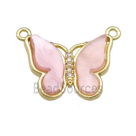 lt.pink Resin Butterfly Pendant with 2loops, gold plated