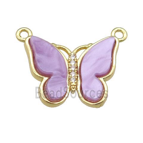 lavender Resin Butterfly Pendant with 2loops, gold plated