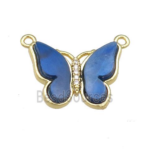 blue Resin Butterfly Pendant with 2loops, gold plated