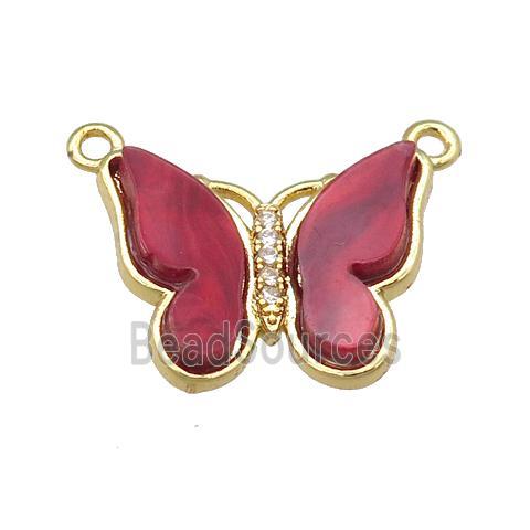 red Resin Butterfly Pendant with 2loops, gold plated