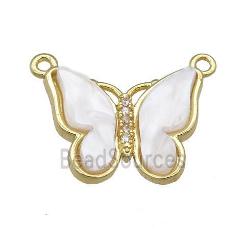 white pearlized Resin Butterfly Pendant with 2loops, gold plated