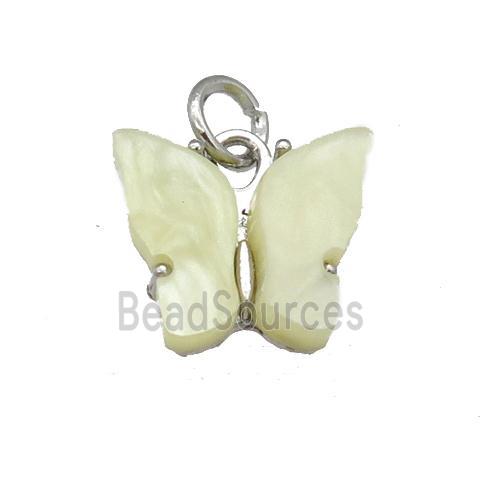 lt.yellow Resin Butterfly Pendant, platinum plated