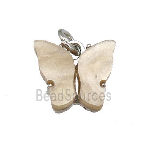 brown Resin Butterfly Pendant, platinum plated