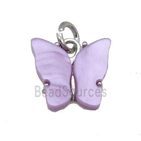 lavender Resin Butterfly Pendant, platinum plated