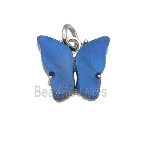 blue Resin Butterfly Pendant, platinum plated