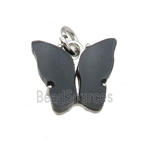 black Resin Butterfly Pendant, platinum plated