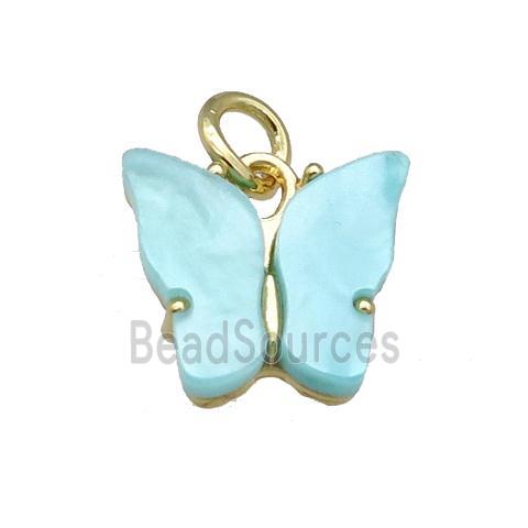 teal Resin Butterfly Pendant, gold plated