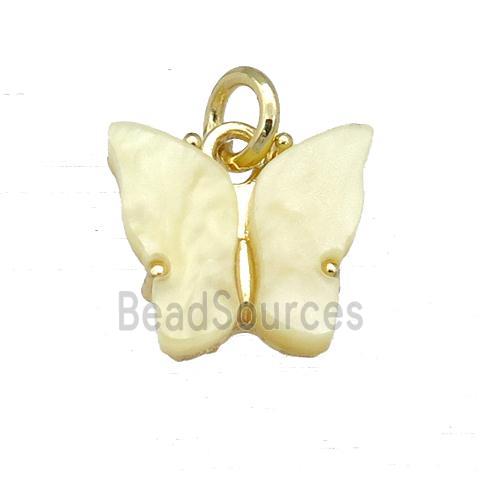 yellow Resin Butterfly Pendant, gold plated