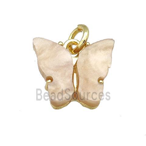 brown Resin Butterfly Pendant, gold plated