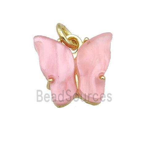 pink Resin Butterfly Pendant, gold plated