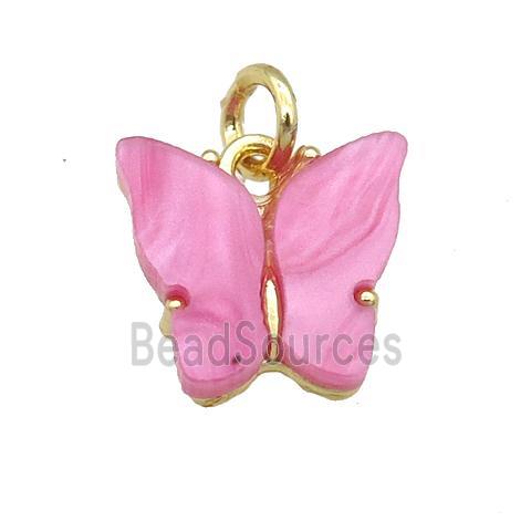 pink Resin Butterfly Pendant, gold plated