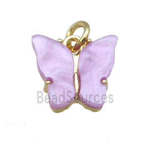 lavender Resin Butterfly Pendant, gold plated