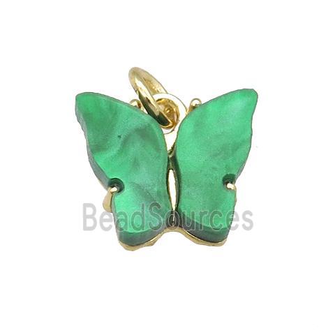 green Resin Butterfly Pendant, gold plated