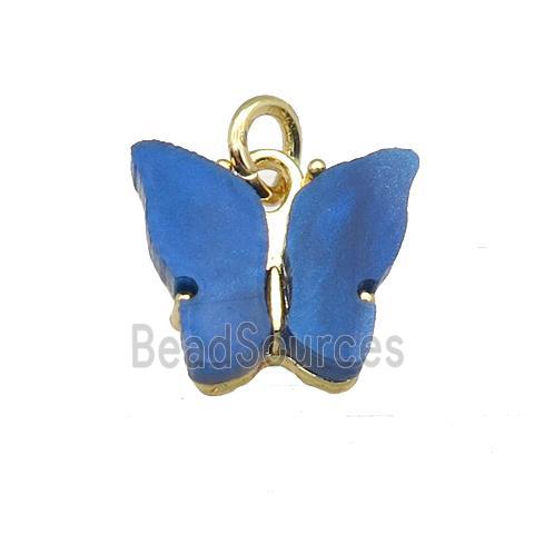 blue Resin Butterfly Pendant, gold plated