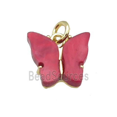 red Resin Butterfly Pendant, gold plated