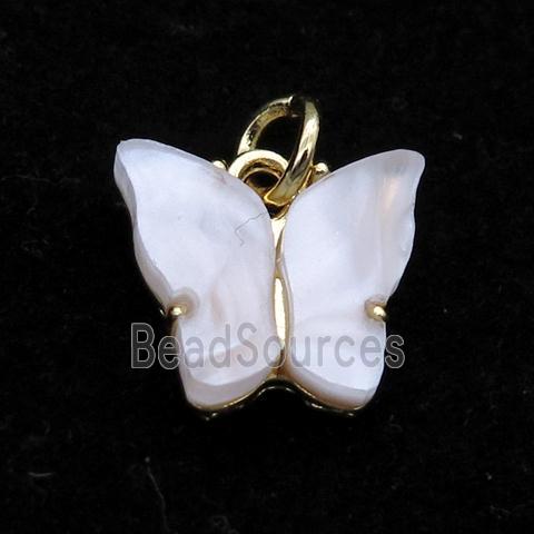 white pearlized Resin Butterfly Pendant, gold plated