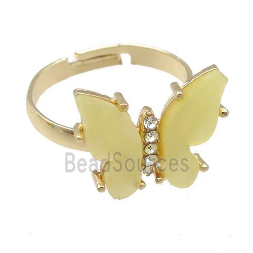 yellow Resin Butterfly Rings, adjustable, gold plated