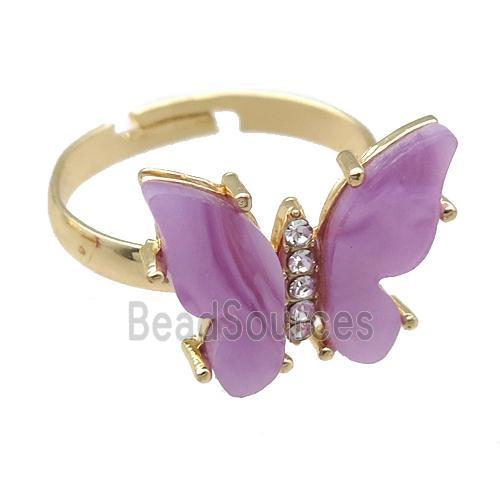 lavender Resin Butterfly Rings, adjustable, gold plated