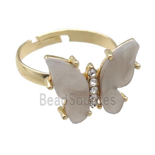 gray Resin Butterfly Rings, adjustable, gold plated