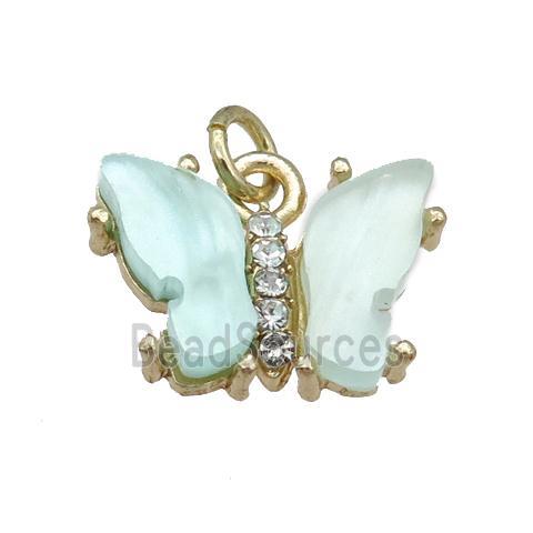 lt.green Resin Butterfly Pendant, gold plated