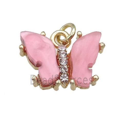 pink Resin Butterfly Pendant, gold plated