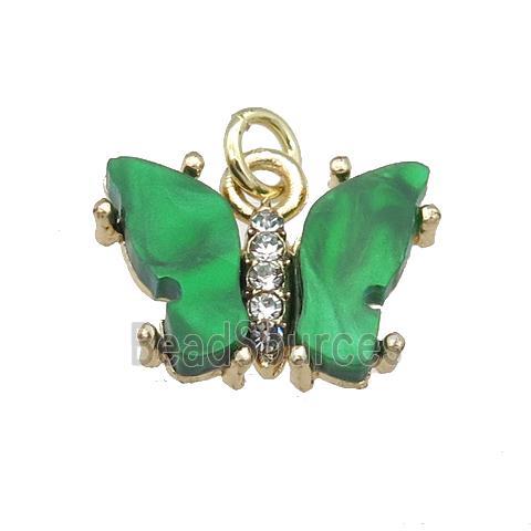 green Resin Butterfly Pendant, gold plated