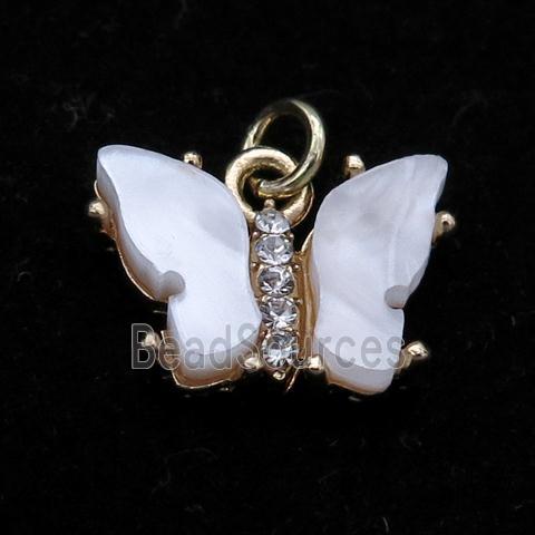 white pearlized Resin Butterfly Pendant, gold plated