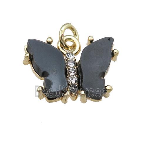 black Resin Butterfly Pendant, gold plated