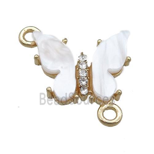 white pearlized Resin Butterfly Connector, gold plated