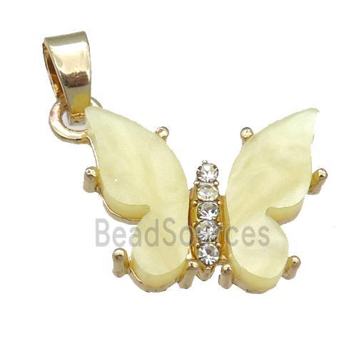 yellow Resin Butterfly Pendant, gold plated