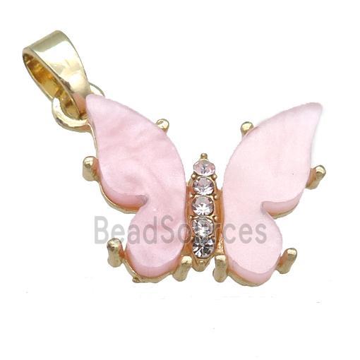 lt.pink Resin Butterfly Pendant, gold plated