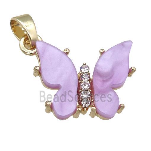 lavender Resin Butterfly Pendant, gold plated