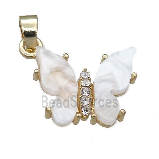 white pearlized Resin Butterfly Pendant, gold plated