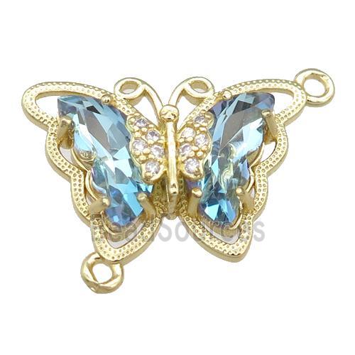 lt.blue Crystal Glass Butterfly Connector, gold plated