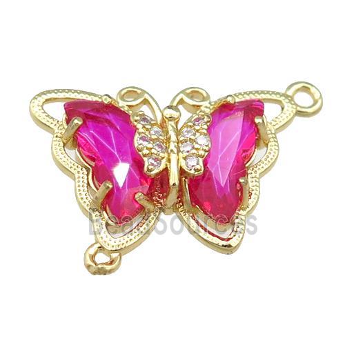 hotpink Crystal Glass Butterfly Connector, gold plated