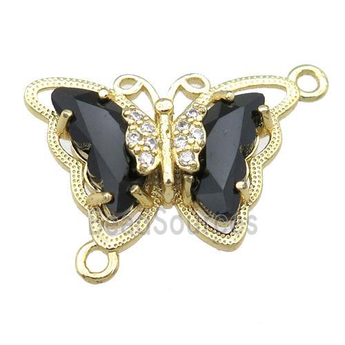 black Crystal Glass Butterfly Connector, gold plated