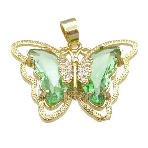 lt.green Crystal Glass Butterfly Pendant, gold plated